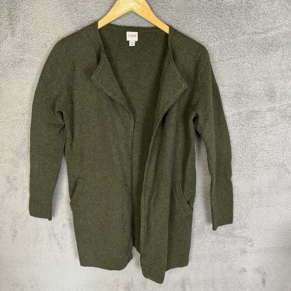 J Crew Sweater Womens XS Green Open Front Sweater‎ Blazer Cotton Casual